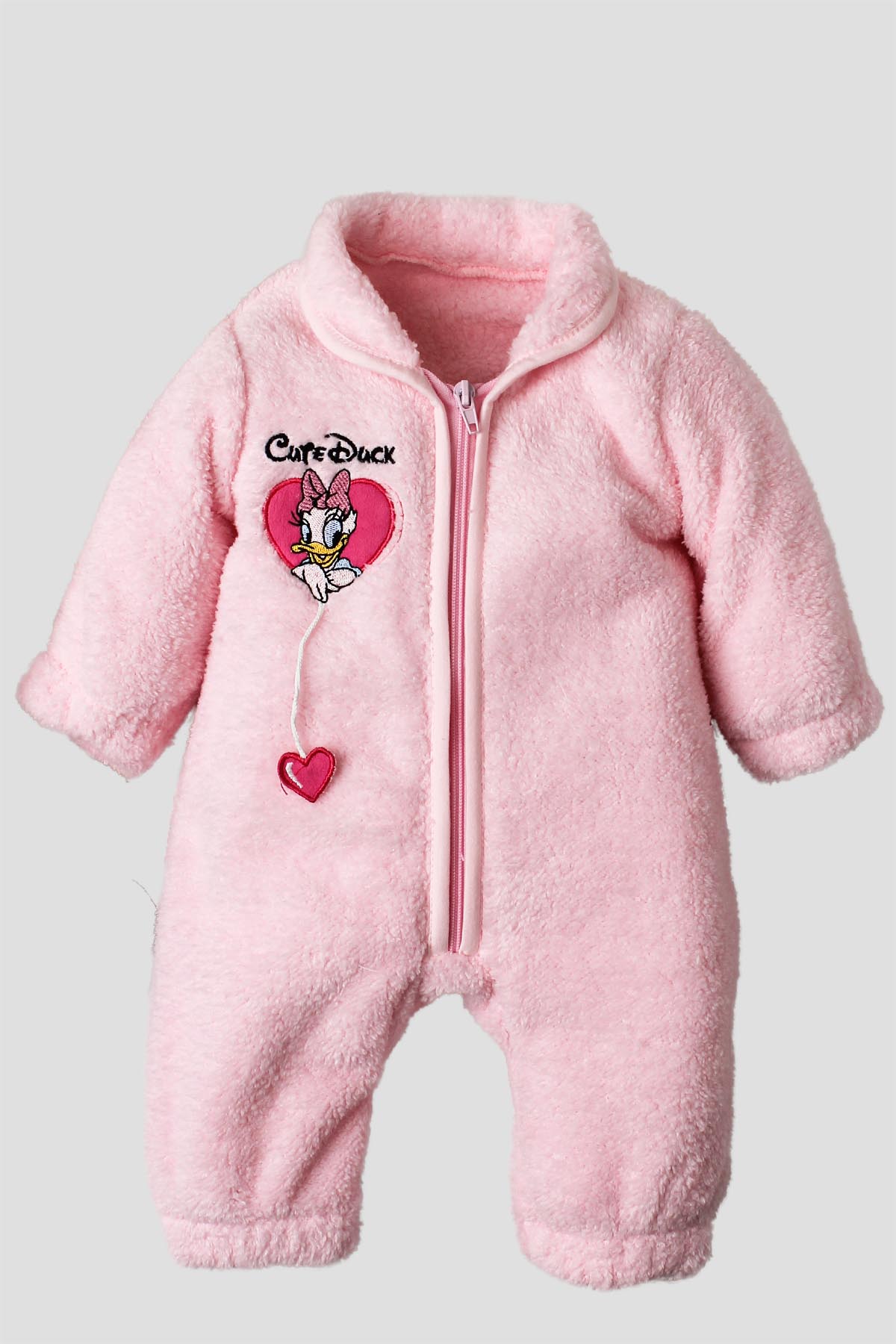 Kız Bebek Polar Tulum Cute Duck Nakışlı Fermuarlı Kalın Tulum 0-12 Ay